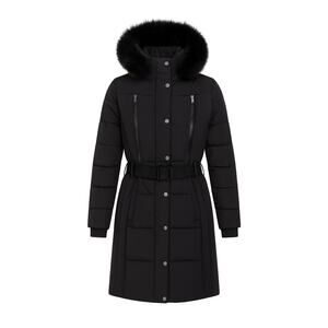 MICHAEL KORS Black Belted Parka Coat – Size XL – Faux Fur Hood Like New